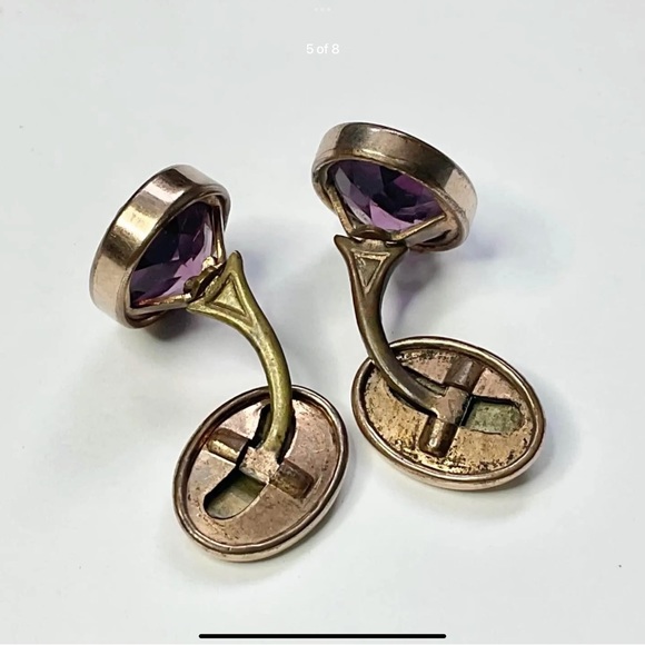 Antique Gold Filled Amethyst Glass Gents Cufflinks - Picture 5 of 8